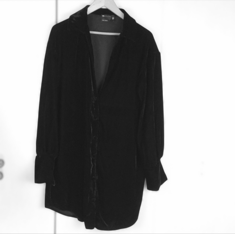 Asos| Black Velvet Tunic or Dress Plunging V Neck Whimsigoth Mod Womens Sz.12